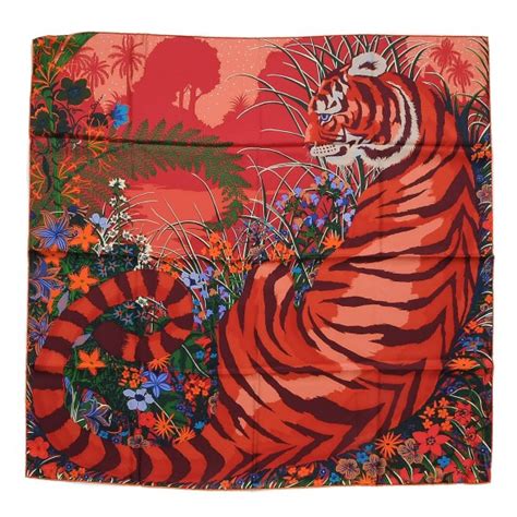 hermes tyger tyger scarf|HERMES Silk Tyger Tyger Scarf 90 Saumon Corail Vert.